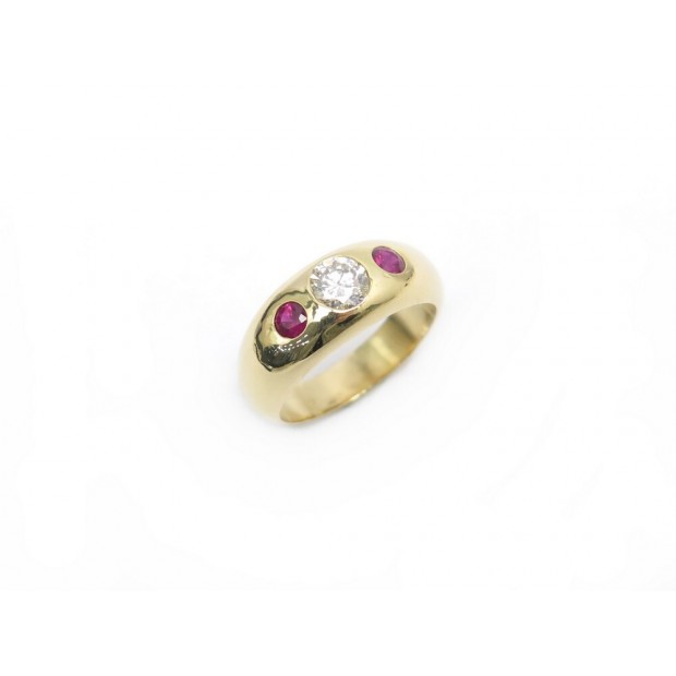 BAGUE CHAUMET T56 EN OR JAUNE 18K 10GR SERTIE DIAMANT & RUBIS DIAMOND GOLD RING