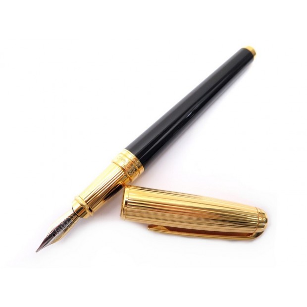 NEUF STYLO PLUME ST DUPONT OLYMPIO 480676 LAQUE NOIR & DORE + BOITE NEW PEN 530€