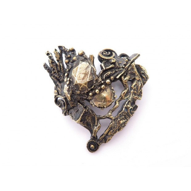 VINTAGE BROCHE CHRISTIAN LACROIX COEUR EN METAL DORE GOLDEN HEART BROOCH