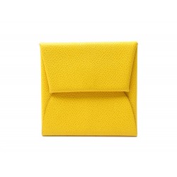 PORTE MONNAIE HERMES BASTIA EN CUIR EPSOM JAUNE + BOITE LEATHER WALLET 184€