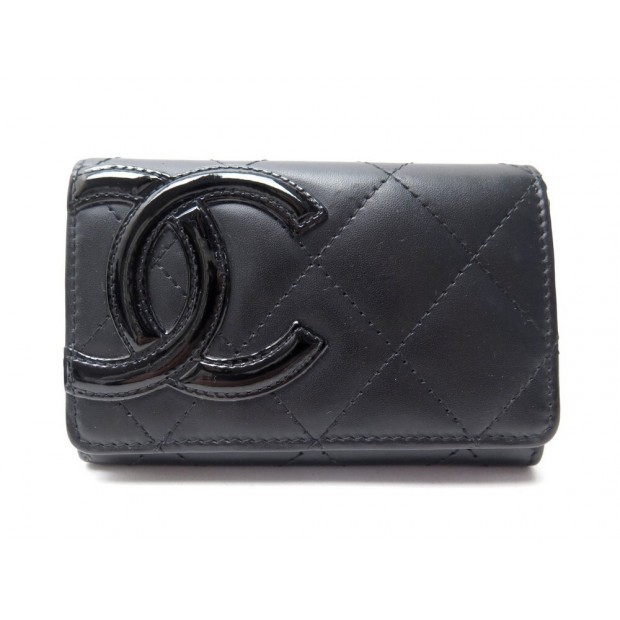 PORTE MONNAIE CHANEL CAMBON LOGO CC EN CUIR MATELASSE NOIR + BOITE WALLET 560€