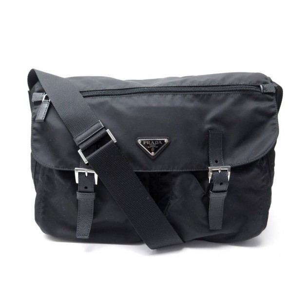 SAC A MAIN PRADA BESACE 1BD738 EN TOILE NYLON NOIR BANDOULIERE HAND BAG 1200€