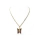 VINTAGE PENDENTIF YVES SAINT LAURENT CHARM PAPILLON COLLIER METAL DORE NECKLACE