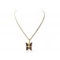 VINTAGE PENDENTIF YVES SAINT LAURENT CHARM PAPILLON COLLIER METAL DORE NECKLACE