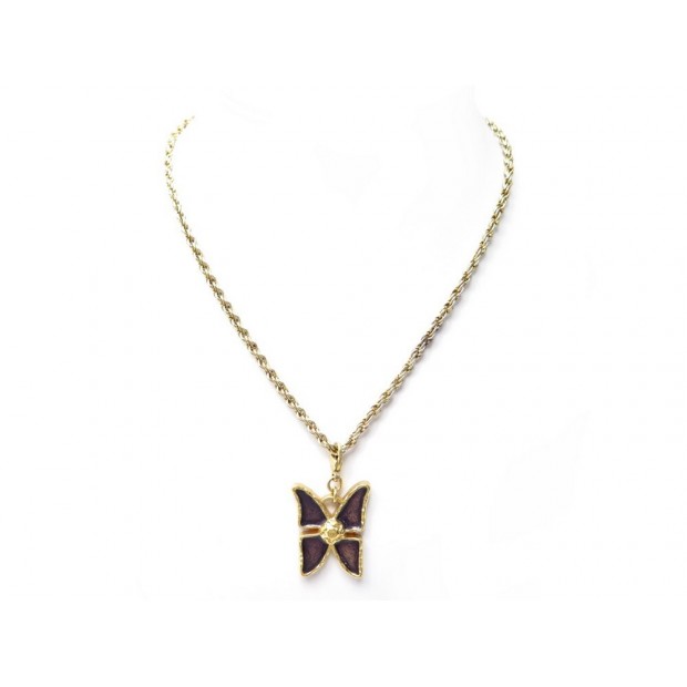 VINTAGE PENDENTIF YVES SAINT LAURENT CHARM PAPILLON COLLIER METAL DORE NECKLACE