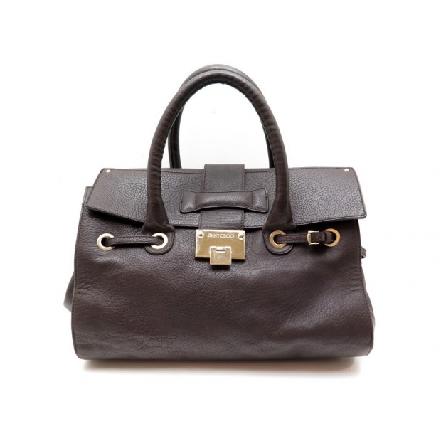 SAC A MAIN JIMMY CHOO CABAS 35 CM EN CUIR GRAINE MARRON LEATHER HAND BAG 1495€