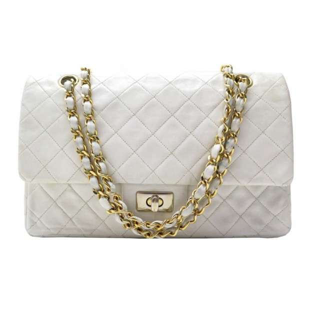 VINTAGE SAC A MAIN STYLE TIMELESS PORTE BANDOULIERE EN CUIR MATELASSE BLANC BAG