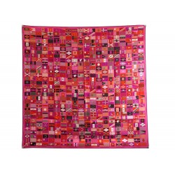 NEUF FOULARD HERMES EN VOYAGE EMERY CARRE 90 EN SOIE FUSHIA NEW SILK SCARF 385€