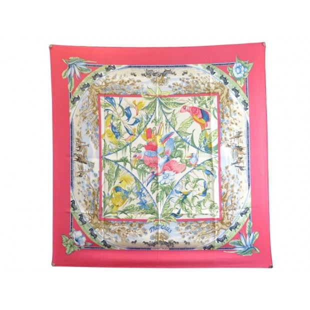 FOULARD HERMES TROPIQUES PAR LAURENCE BOURTHOUMIEUX EN SOIE ROSE SILK SCARF 385€