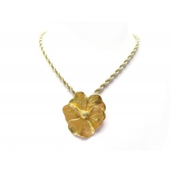 NEUF COLLIER YVES SAINT LAURENT PENDENTIF BROCHE FLEUR METAL DORE NECKLACE 495€