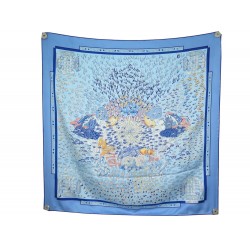 FOULARD HERMES RENCONTRE OCEANE PAR ANNIE FAIVRE EN SOIE BLEU SILK SCARF 385€