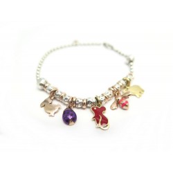 BRACELET DODO POMELLATO GRANELLI T20 EN ARGENT ET CHARMS OR ROSE + BOITE 1245€