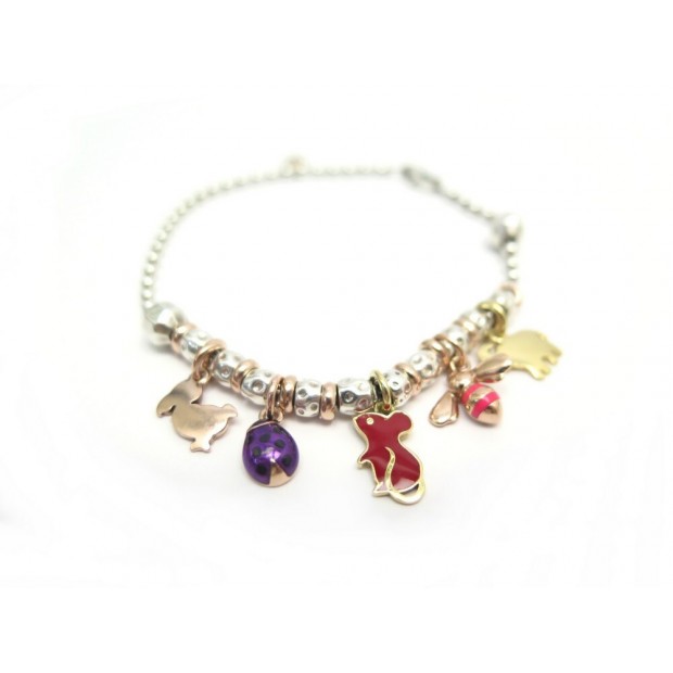 BRACELET DODO POMELLATO GRANELLI T20 EN ARGENT ET CHARMS OR ROSE + BOITE 1245€