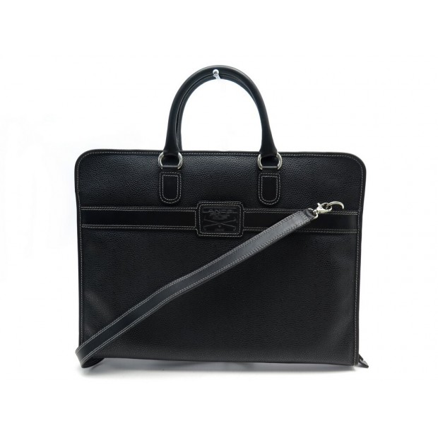 SACOCHE LANCEL CARTABLE SAC BANDOULIERE EN CUIR GRAINE NOIR BOITE BRIEFCASE 650€