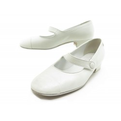 CHAUSSURES CHANEL ESCARPINS BABIES MARY JANE G34328 38.5 CUIR BLANC SHOES 950€
