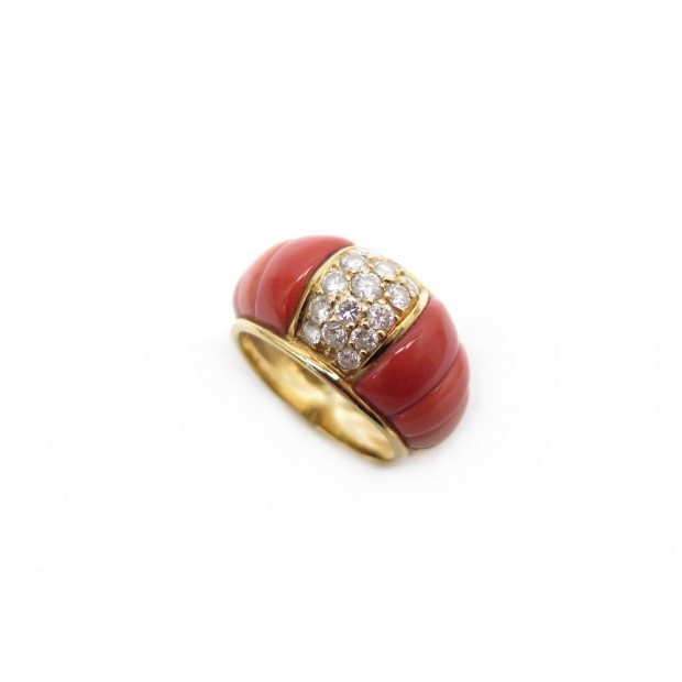 BAGUE VAN CLEEF & ARPELS PHILIPPINE 50 OR JAUNE 18K CORAIL & DIAMANTS GOLD RING