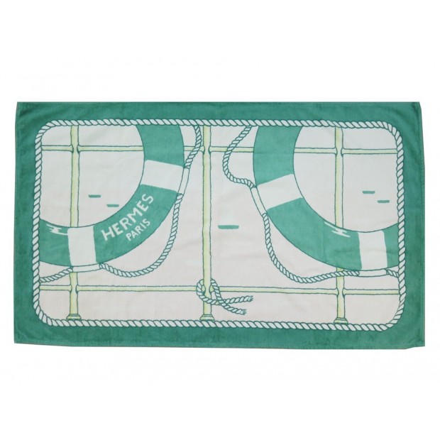 SERVIETTE HERMES TAPIS DE PLAGE BOUEES EN COTON VERT BAIN BEACH TOWEL 460€