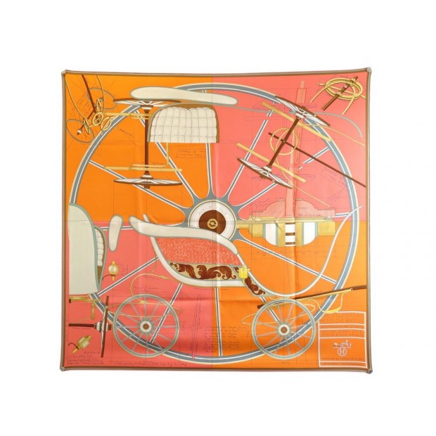 NEUF FOULARD HERMES PROJET DE VOITURE PETIT-DUC BATEAU CARRE ORANGE SCARF 385€