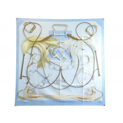 NEUF FOULARD HERMES PROJETS CARRES PAR HENRI D'ORIGNY SOIE BLEU SILK SCARF 385€