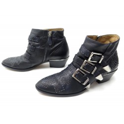 CHAUSSURES CHLOE SUSANNA CHC16A134750ZZ 38 BOTTINES CUIR NOIR LEATHER BOOTS 995€