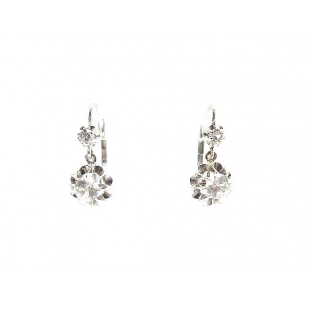 BOUCLES D'OREILLES DORMEUSES TREMBLEUSES EN OR BLANC 18K DIAMANTS GOLD EARRINGS