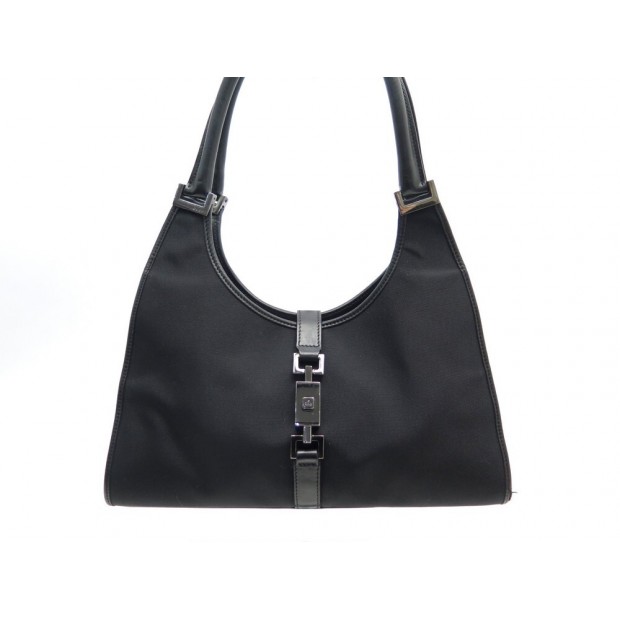 VINTAGE SAC A MAIN GUCCI JACKIE 002113 EN TOILE & CUIR NOIR CANVAS HAND BAG 655€