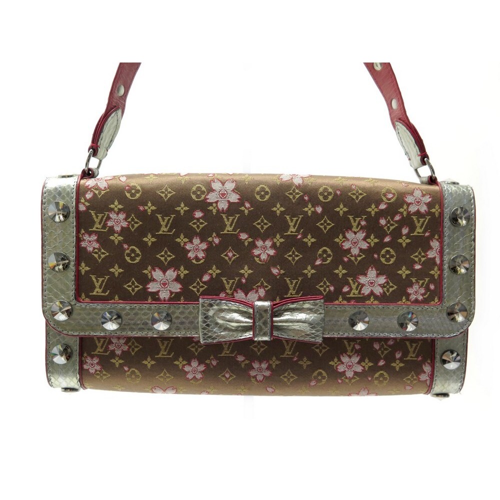 louis vuitton pochette cherry blossom en toile rose et cuir naturel