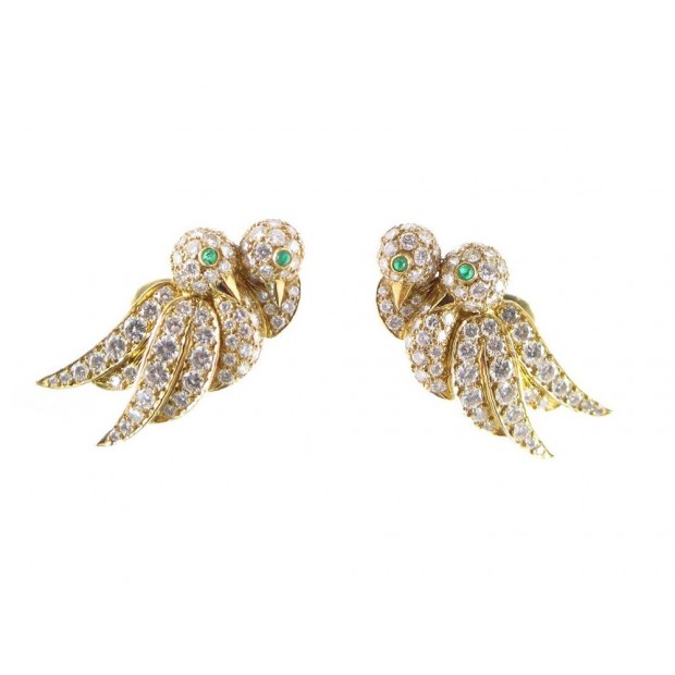 NEUF BOUCLES D'OREILLES VAN CLEEF & ARPELS COUPLE D'OISEAUX OR DIAMANTS EARRINGS