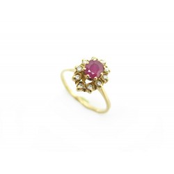 BAGUE TAILLE 52 EN OR JAUNE 18K DIAMANTS 0.1 CT & RUBIS GOLD DIAMONDS RUBY RING