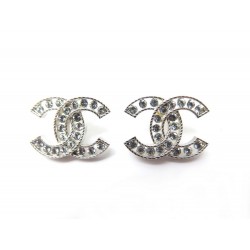 NEUF BOUCLES D OREILLES CHANEL LOGO CC AB7014 METAL ARGENTE GOLDEN EARRINGS 370€