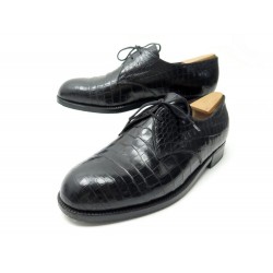 CHAUSSURES JM WESTON DERBY 8.5D 42.5 CUIR CROCODILE NOIR EMBAUCHOIRS SHOES 5595€