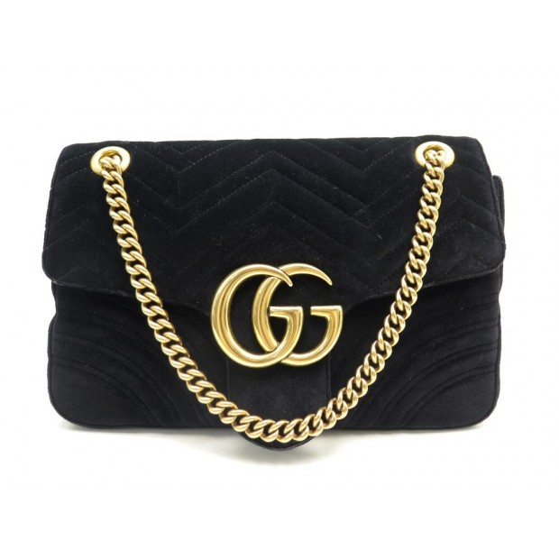 SAC A MAIN GUCCI GG MARMONT MM 443496 BANDOULIERE EN VELOURS NOIR HAND BAG 2280€