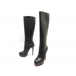 CHAUSSURES CHRISTIAN LOUBOUTIN BOTTES A TALONS 38.5 CUIR NOIR BOOTS SHOES 1295€