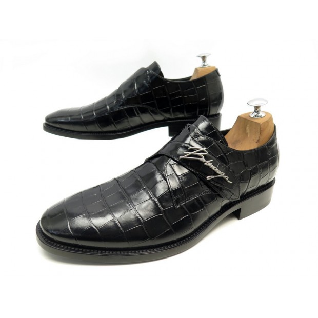 NEUF CHAUSSURES BALENCIAGA EVENING DERBY 549807 42 EN CUIR FACON CROCO NOIR 795€