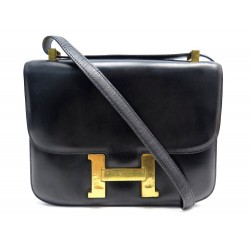 VINTAGE SAC A MAIN HERMES CONSTANCE EN CUIR BOX NOIR BOUCLE H HAND BAG 7750€