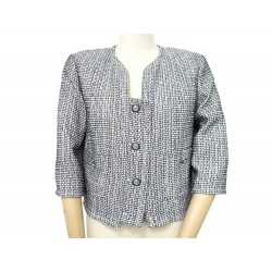 NEUF VESTE CHANEL P47307 L 44 FEMME EN TWEED NOIR ET BLANC WOOL JACKET 5000€