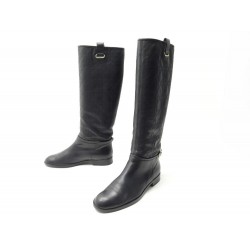 CHAUSSURES CHRISTIAN DIOR BOTTES CAVALIERES 37 RIDING CUIR CANNAGE BOOTS 1490€