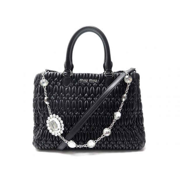 NEUF SAC A MAIN MIU MIU CRYSTAL 5BA958 CUIR MATELASSE NOIR BANDOULIERE BAG 2100€