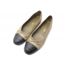 CHAUSSURES CHANEL BALLERINES LOGO CC G02819 39 CUIR MARRON LEATHER SHOES 750€