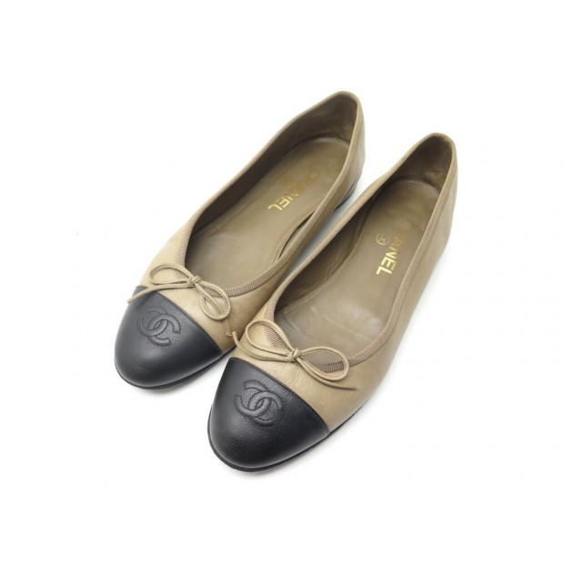 CHAUSSURES CHANEL BALLERINES LOGO CC G02819 39 CUIR MARRON LEATHER SHOES 750€