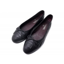 CHAUSSURES CHANEL BALLERINES LOGO CC G26250 39.5 CUIR MATELASSE NOIR SHOES 780€