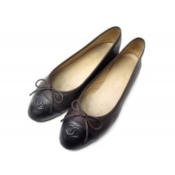 CHAUSSURES CHANEL BALLERINES LOGO CC A02819 39 CUIR MARRON LEATHER SHOES 750€