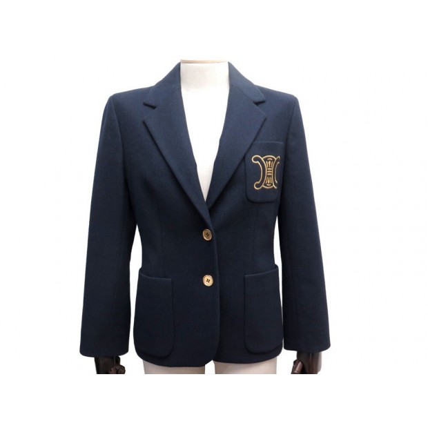 NEUF VESTE CELINE BLAZER LOGO TRIOMPHE M 38 LAINE & CACHEMIRE BLEU MARINE 2000€