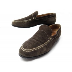 CHAUSSURES HERMES MOCASSINS 38 EN VEAU VELOURS MARRON SUEDE LOAFERS SHOES 810€