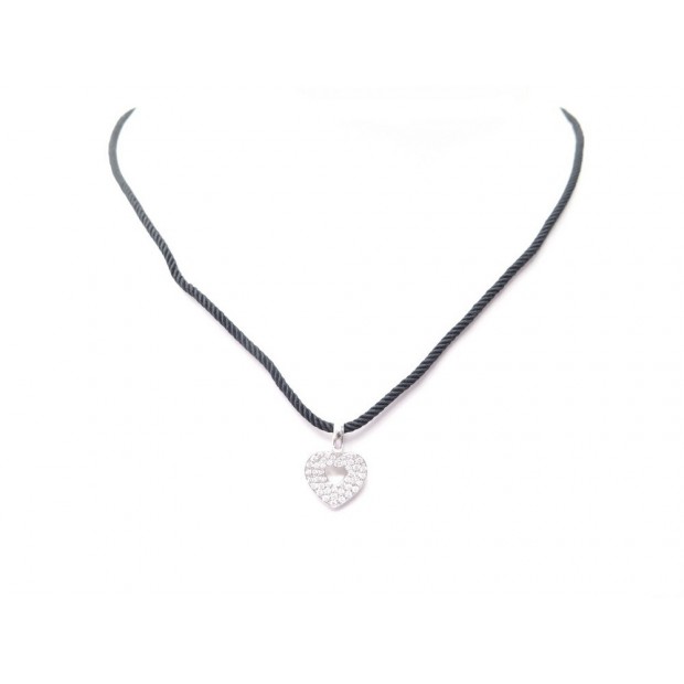 NEUF COLLIER POIRAY PENDENTIF COEUR SECRET OR BLANC 18K DIAMANTS 0.92CT NECKLACE