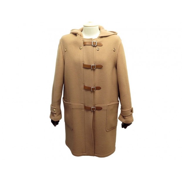 NEUF MANTEAU LONG HERMES DUFFLECOAT M 38 LAINE CACHEMIRE SANGLES CUIR COAT 3500€