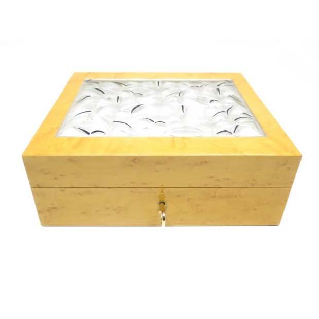 CAVE A CIGARES LALIQUE EN BOIS DE LOUPE LAQUE & CRISTAL EMAILLE BOITE HUMIDOR