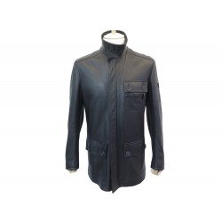 NEUF MANTEAU PARKA HERMES OXFORD EN CUIR GRAINE NOIR 54 L LEATHER COAT 10500€