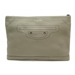 NEUF SAC POCHETTE A MAIN BALENCIAGA 459511 CUIR GRAINE TAUPE GRAINED POUCH 550€