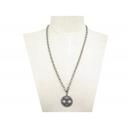 NEUF COLLIER CHANEL LOGO CC 63 CM PENDENTIF METAL ARGENTE & PERLES NECKLACE 970€